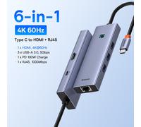 Baseus USB C Hub Type C vers HDMI USB HUB adaptateur 13-en-1 DP 4K 60Hz 120Hz RJ45 VGA convertisseur PD 100W USB A 3.1 2.0 pour Macbook PC - Type 6-in-1 TypeC to HDMI