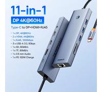 Baseus USB Hub DP 4K double adaptateur HDMI répartiteur 11 en 1 RJ45 USB 3.0 PD 100W Station d'accueil pour MacBook Pro Air M2 M1 USB C HUB - Type 11-in-1