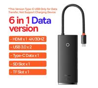 Baseus USB Type C HUB vers HDMI adaptateur USB 3.0 6 en 1 Type C HUB Dock pour MacBook Pro Air USB C répartiteur - Type 6in1 Data Black #A