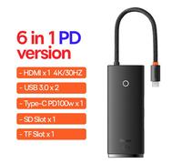 Baseus USB Type C HUB vers HDMI adaptateur USB 3.0 6 en 1 Type C HUB Dock pour MacBook Pro Air USB C répartiteur - Type 6in1 PD Black #A