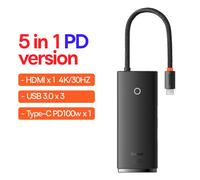 Baseus USB Type C HUB vers HDMI adaptateur USB 3.0 6 en 1 Type C HUB Dock pour MacBook Pro Air USB C répartiteur - Type 5in1 PD Black #B