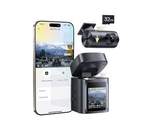 Baseus VD1 Pro Dashcam Voiture Avant Arriere 4K+1080p, Solaire Camera Voiture avec Mode Park Standby Batterie 14 Jrs, Caméra Voiture Anti-Vandalisme avec STARVIS, Wi-Fi 5 GHz, GPS, Carte 32 GB Incluse