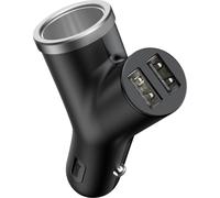 Baseus Y Type Dual USB + Cigarette Lighting Extended Car Charger [Black] (Chargeur de voiture de type Y à double USB et éclairage de cigarette)
