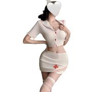 BASHAMAN Lingerie Érotique Femme Dentelle Perspective Pendre Le Cou Vêtements Sexy Cosplay Sex Mode Uniformes De Soins I-White with Socks Taille Unique