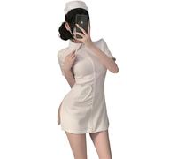 BASHAMAN Lingerie Érotique Femme Dentelle Perspective Pendre Le Cou Vêtements Sexy Cosplay Sex Mode Uniformes De Soins J-White with Socks XL