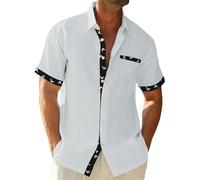 BASHAMAN Manche Courte Homme Coupe Régulière Chemise À Patte De Boutonnage Léger Confortable Respirable Mode Shirt Classique Tendance Affaires Décontractée T-Shirt B-White 3XL