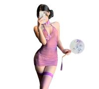 BASHAMAN Vêtements Sexy Femme Pendre Le Cou Epaules Libres Lingerie Érotique Sex Mode Style Chinois Uniformes L-Purple with Socks S