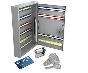 BASI Armoire à clés avec demi-cylindre profilé assorti 10/30 mm | Armoire à clés avec 100 crochets | Patères réglables et numérotées | H 550 x 380 x P 80 mm | Acier | Couleur : gris