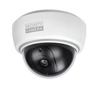 BASI Caméra dôme factice avec lumière LED clignotante | Caméra factice | Caméra de surveillance pour l'intérieur et l'extérieur protégé | Montage mural au plafond | Blanc | CCTV