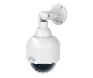 BASI Caméra dôme factice avec lumière LED clignotante | Caméra factice | Caméra de surveillance pour l'intérieur et l'extérieur protégé | Support à 360 ° | Blanc | CCTV
