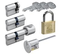 BASI Cylindre à bouton profilé AS - K30/40 mm ylindrique GL 3 - 5 goupilles - Protection anti-perçage - Laiton nickelé mat - Conforme à la norme DIN 18252:2006-12.