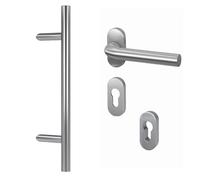 BASI | Kit complet pour porte d'entrée en acier inoxydable | Poignée de pare-chocs avec ferrures et couvercles | Poignée de porte d'entrée barre | Longueur : 800 mm - Espacement : 600 mm