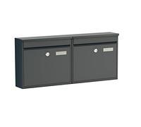 BASI Lot de 2 boîtes aux lettres murales en acier - Couleur : anthracite mat - Avec plaque nominative - Serrure à cylindre avec 2 clés - Matériel de fixation - Système de boîte aux lettres - Lot de 2