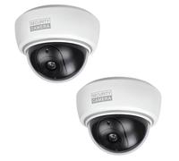 BASI | Lot de 2 caméras dôme factice avec lumière LED clignotante | Caméra factice | Caméra de surveillance pour l'intérieur et l'extérieur protégé | Montage mural au plafond | Blanc | CCTV