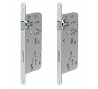 BASI | Lot de 2 serrures encastrées pour portes de chambre selon Ö-Norm | avec serrure à garnitures | DIN droite/gauche | Modèle arrondi | Manchette : 18 x 250 mm | Serrure de porte