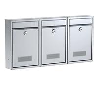 BASI | Lot de 3 boîtes aux Lettres murales compactes | Format DIN B5 | Acier Argent Mat | Plaque Nominative | 2 clés chacune | Matériel de Fixation Inclus | Ensemble 3 pièces