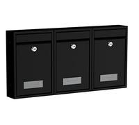 BASI | Lot de 3 boîtes aux Lettres murales compactes | Format DIN B5 | Acier Noir Mat | Plaque Nominative | 2 clés chacune | Matériel de Fixation Inclus | Ensemble 3 pièces