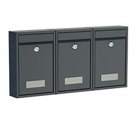 BASI Lot de 3 boîtes aux lettres murales en acier - Couleur : anthracite mat - Avec plaque nominative - Serrure à cylindre avec 2 clés - Matériel de fixation - Système de boîte aux lettres - Lot de 3