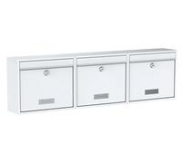 BASI Lot de 3 boîtes aux lettres murales en acier - Couleur blanche - Avec plaque nominative - Serrure à cylindre avec 2 clés - Matériel de fixation inclus - Système de boîte aux lettres