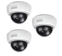 BASI | Lot de 3 caméras factice avec lumière LED clignotante | Caméra factice | Caméra de surveillance pour l'intérieur et l'extérieur protégé | Montage mural au plafond | Blanc | CCTV