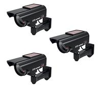 BASI Lot de 3 caméras solaires factices avec lumière LED clignotante - Caméra factice - Caméra de sécurité - Caméra de surveillance pour intérieur et extérieur - Fonctionne à l'énergie solaire -