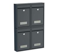 BASI | Lot de 4 boîtes aux Lettres murales compactes | Format DIN B5 | Acier Anthracite Mat | Plaque Nominative | 2 clés chacune | Matériel de Fixation Inclus | Ensemble 4 pièces