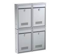 BASI | Lot de 4 boîtes aux Lettres murales compactes | Format DIN B5 | Acier Argent Mat | Plaque Nominative | 2 clés chacune | Matériel de Fixation Inclus | Ensemble 4 pièces