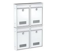 BASI | Lot de 4 boîtes aux Lettres murales compactes | Format DIN B5 | Acier Blanc Mat | Plaque Nominative | 2 clés chacune | Matériel de Fixation Inclus | Ensemble 4 pièces