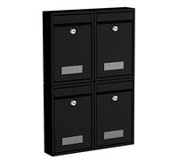 BASI | Lot de 4 boîtes aux Lettres murales compactes | Format DIN B5 | Acier Noir Mat | Plaque Nominative | 2 clés chacune | Matériel de Fixation Inclus | Ensemble 4 pièces
