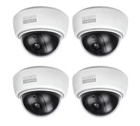 BASI | Lot de 4 caméras factice avec lumière LED clignotante | Caméra factice | Caméra de surveillance pour l'intérieur et l'extérieur protégé | Montage mural au plafond | Blanc | CCTV