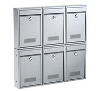 BASI | Lot de 6 boîtes aux Lettres murales compactes | Format DIN B5 | Acier Argent Mat | Plaque Nominative | 2 clés chacune | Matériel de Fixation Inclus | Ensemble 6 pièces