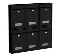 BASI | Lot de 6 boîtes aux Lettres murales compactes | Format DIN B5 | Acier Noir Mat | Plaque Nominative | 2 clés chacune | Matériel de Fixation Inclus | Ensemble 6 pièces