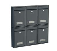 BASI Lot de 6 boîtes aux lettres murales en acier - Couleur : anthracite mat - Avec plaque nominative - Serrure à cylindre avec 2 clés - Matériel de fixation - Système de boîte aux lettres - Lot de 6