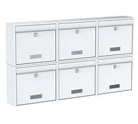 BASI Lot de 6 boîtes aux lettres murales en acier - Couleur : blanc - Avec plaque nominative - Serrure à cylindre avec 2 clés - Matériel de fixation - Système de boîte aux lettres - Lot de 6