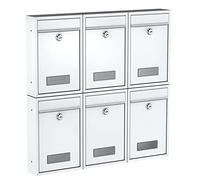 BASI Lot de 6 boîtes aux lettres murales en acier - Couleur : blanc mat - Avec plaque nominative - Serrure à cylindre avec 2 clés - Matériel de fixation - Système de boîte aux lettres - Lot de 6
