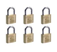 BASI Lot de 6 cadenas | 30 mm | avec arrêt d'eau | fermeture identique | boîtier en laiton massif | anse en acier trempé | cadenas stable | épaisseur de l'anse 5 mm | 6 pièces.