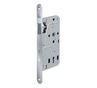 BASI Serrure à larder pour portes de chambre - DIN droite/gauche - Serrure B - Serrure de porte de chambre - Têtière ronde en acier inoxydable 235 x 20 mm - Distance au canon 55 - Espacement