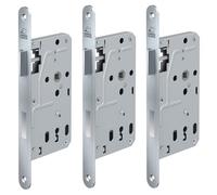 BASI Serrure à larder pour portes de chambre - DIN droite/gauche - Serrure B - Serrure de porte de chambre - Têtière ronde en acier inoxydable 235 x 20 mm - Distance au canon 55 - Espacement