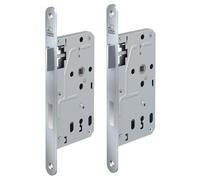 BASI Serrure à larder pour portes de chambre - DIN droite/gauche - Serrure B - Serrure de porte de chambre - Têtière ronde en acier inoxydable 235 x 20 mm - Distance au canon 55 - Espacement