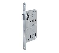 BASI Serrure à larder pour portes de chambre - DIN gauche - Serrure B - Serrure de porte de chambre - Têtière ronde en acier inoxydable 235 x 20 mm - Distance au canon 55 - Espacement : 72 mm