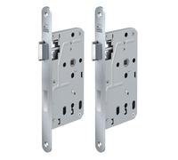 BASI Serrure à larder pour portes de chambre - DIN gauche - Serrure B - Serrure de porte de chambre - Têtière ronde en acier inoxydable 235 x 20 mm - Distance au canon 55 - Espacement : 72 mm