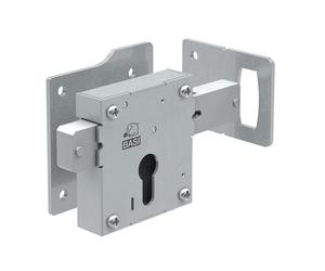 BASI Serrure de portail à visser pour portails en bois - Avec gâche - Dispositif pour cylindre profilé - Utilisable DIN droite/gauche - Verrou 6 tours