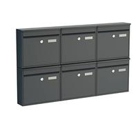 BASI Set de 6 boîtes aux lettres | Boîte aux lettres murale en acier | Couleur anthracite mat | avec porte-nom | serrure cylindrique avec 2 clés | incluant matériel de fixation | Installation de