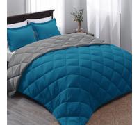 Basic Beyond Parure de lit pour Grand lit - Parure de lit réversible pour Toutes Les Saisons, Bleu d'Alger/Gris Anthracite, 1 Couette (223,5 x 234,7 cm) et 2 taies d'oreiller (50,8 x 66 cm + 5,1 cm)