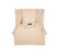 Basic Cotton Débardeur femme épaule en pur coton côtelé avec dentelle sur l'encolure et le tour des manches, bord plissé à la taille, Corde, S-M