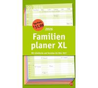 Basic Familienplaner XL 2026: Familienkalender mit 6 Spalten. Praktischer Familien-Wandkalender mit Schulferien. Extra breiter Terminkalender. 27 x 45 cm.
