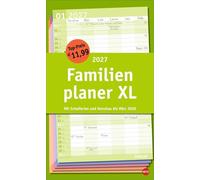 Basic Familienplaner XL 2027: Familienkalender mit 6 Spalten. Praktischer Familien-Wandkalender mit Schulferien. Extra breiter Terminkalender. 27 x 45 cm.