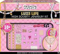 Basic Fun Fashion Angels LUXE Life - Kit de bijoux de haute société pour filles - Breloques de luxe 10+, chaînes en or, perles et outils en pierres précieuses - Création de bijoux DIY 8+