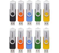 Basic Line 8GB USB 2.0 Flash Drive with Practical Labels, Yellow, Green, Black, Blue + Orange, with Silver Metal Handle, Pack of 10