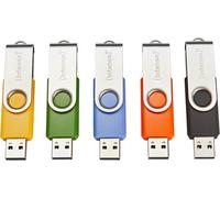 Basic Line Lot De 5 Clés Usb 2.0 64 Go Avec Étiquettes Pratiques,Jaune,Vert,Noir,Bleu+Orange,Avec Anse En Métal Argenté